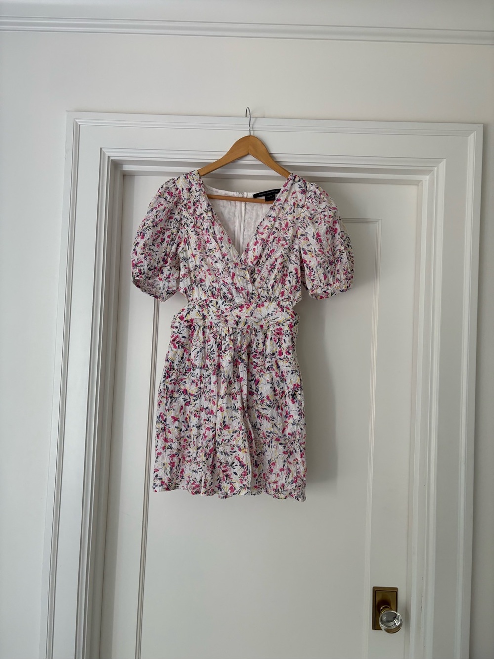 French Connection White Mini Dress with Pink Floral Print